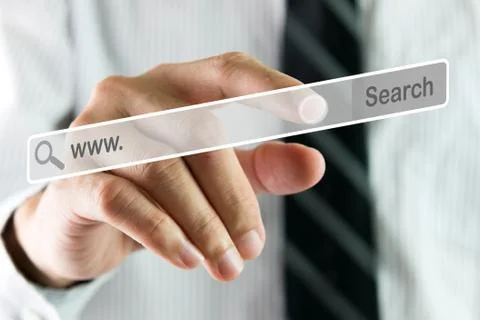 Hand searching on virtual screen 库存照片