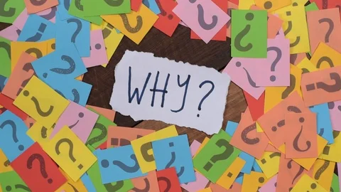 Hand searching for why note. why concept using colourful paper notes Stock Footage 88820571