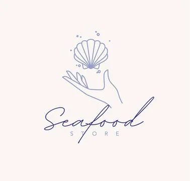 Hand with seashell label Stock Illustration