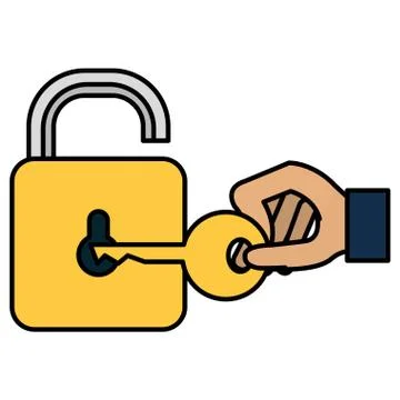 Hand with secure padlock and key Stock-Illustration