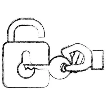 Hand with secure padlock and key Stock-Illustration