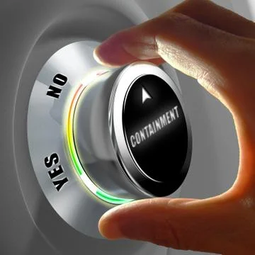 Hand selecting between containment or not. Concept. 3D Rendering Stock Photos