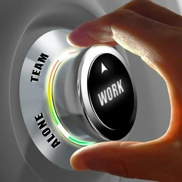 Hand selecting between working alone or on a team. Concept. 3D Rendering Stock Photos