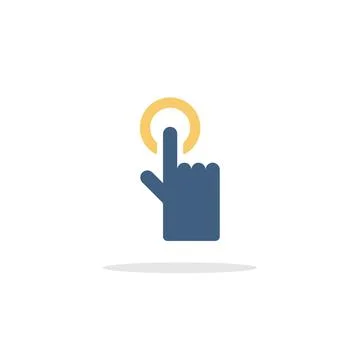 Hand selecting button. Finger touch and press the item. Icon with shadow. Com Illustrazione stock