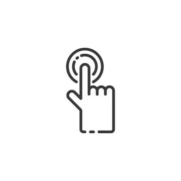 Hand selecting button thin line icon. Finger touch and press the item. Outlin Stock Illustration