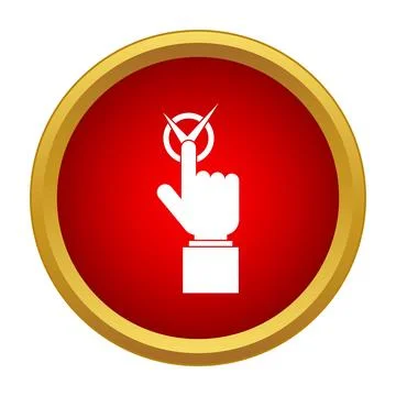 Hand selecting checkmark icon on red button Illustrazione stock