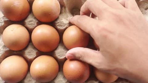 Hand selecting a fresh brown egg from a carton Stock Footage 322633078