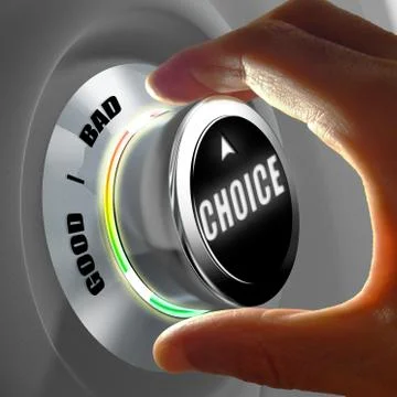 Hand selecting a good or a bad choice. Concept. 3D Rendering Stock Photos