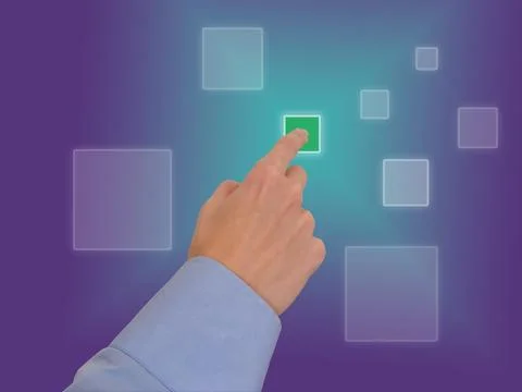 Hand selecting green square on digital business interface for choice contro.. 写真素材