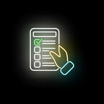 Hand selecting option on glowing neon checklist Stock Illustration
