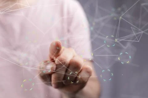 Hand selecting from a render of an interconnected network 스톡 사진