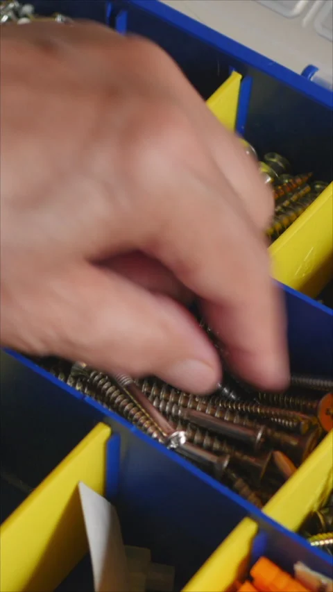 Hand Selecting Screws From Organized Toolkit Storage Box. Vertical. Stock Footage 285236548