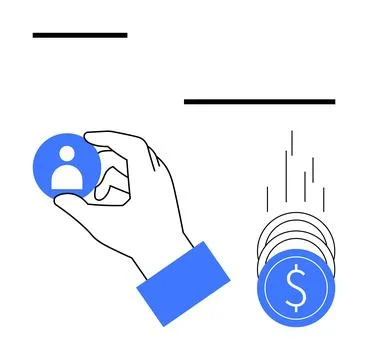 Hand Selecting User Icon with Falling Coins Representing Financial Decisions Stock Illustration