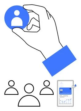 Hand Selecting User Icon with Team Management and Digital Data Concept Stock Illustration