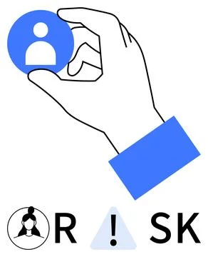 Hand selecting user profile icon. Below, female profile in circle, letters R  Stock Illustration