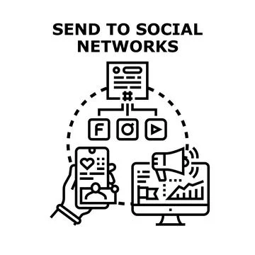 Hand sending content to various social media platforms Stock-Illustration
