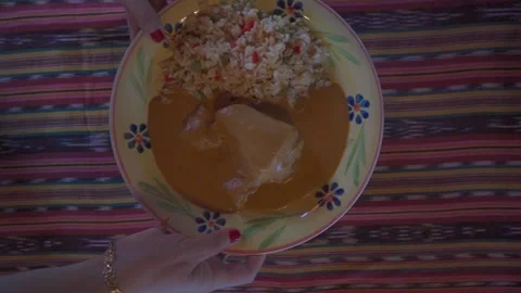 Hand Serving Chicken and Rice on the Table Stock Footage 293176319