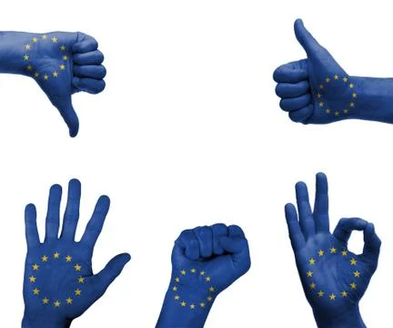 Hand set with the flag of the eu Stock Photos
