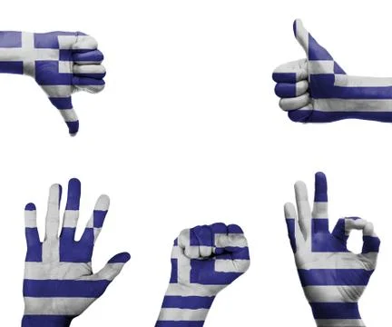 Hand set with the flag of greece Stock Photos