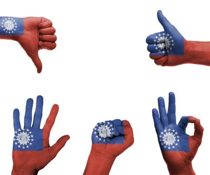 Hand set with the flag of myanmar Stock Photos