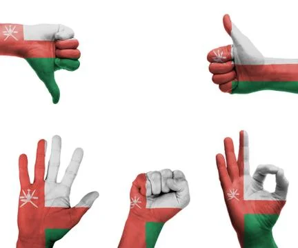 Hand set with the flag of oman Stock Photos