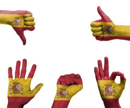 Hand set with the flag of spain Foto stock