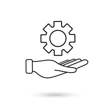 Hand settings gear icon isolated on white background. Adjusting, service, m.. Stock Illustration