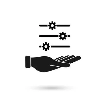 Hand settings gear icon isolated on white background. Adjusting, service, m.. Stock Illustration