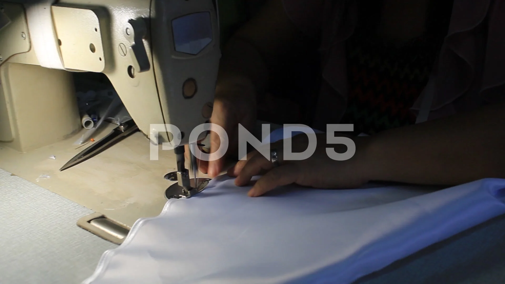 Hand on Sewer Stitch White Cloth using s, Stock Video