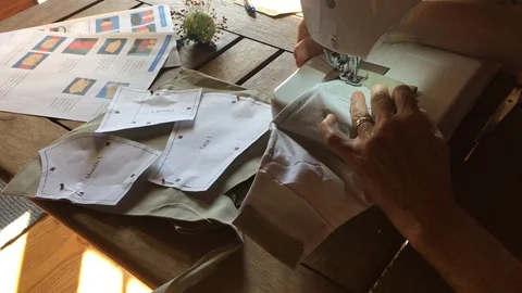 Hand sewing Face Masks to help fight Covid-19. Stock Footage 128126688