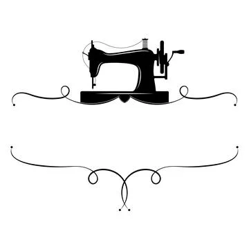 Hand sewing machine and pattern, sign frame for sewing and cutting Stock Illustration