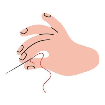 Hand sewing with needle and thread. Crafting, repair and handmade work conc.. Stock Illustration