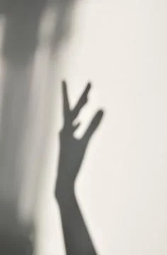 A hand shadow on a white wall. Soft shadows. Gentle art. Stock-Fotos