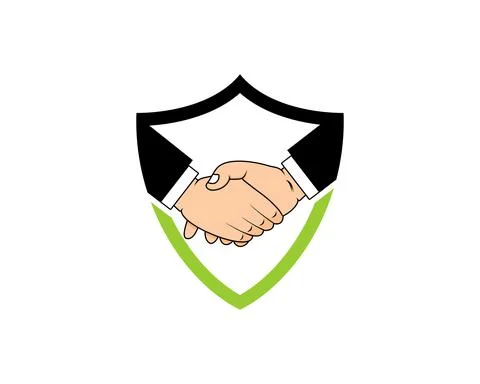 Hand shake in the shield protection logo Stock Illustration