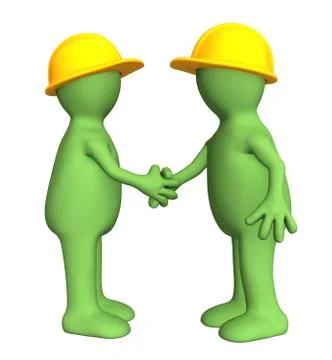 Hand shake of two puppets - builders Stock Illustration