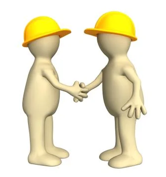 Hand shake of two puppets - builders Stock Illustration