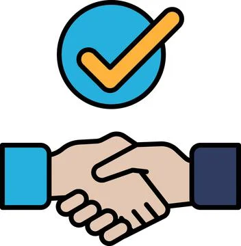 A hand shaking another hand with a check mark in the middle Illustrazione stock