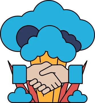 A hand shaking another hand in a cloud of smoke Stock Illustration
