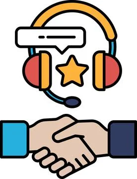 A hand shaking another hand with a headset on the right Stock Illustration