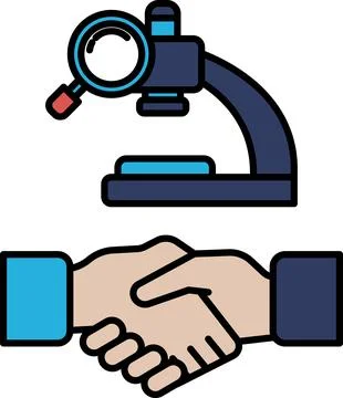 A hand shaking another hand with a microscope in the background Stock Illustration