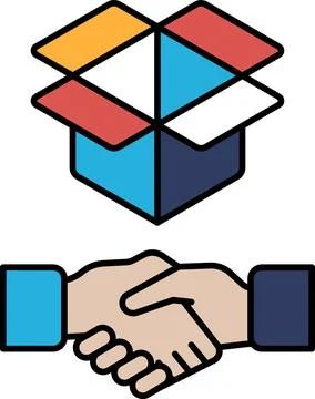 A hand shaking a box with a logo of a box on it イラスト素材