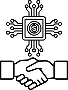 A hand shaking a coin with a computer chip Stock Illustration