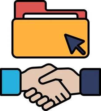 A hand shaking a file folder with a mouse cursor on it Stock Illustration