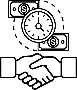 A hand shaking a hand with a clock in the background Stock Illustration