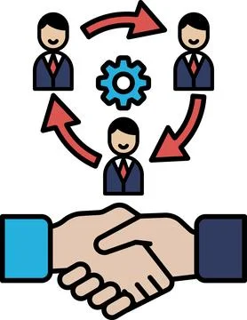 A hand shaking a person's hand with a gear in the background Stock Illustration