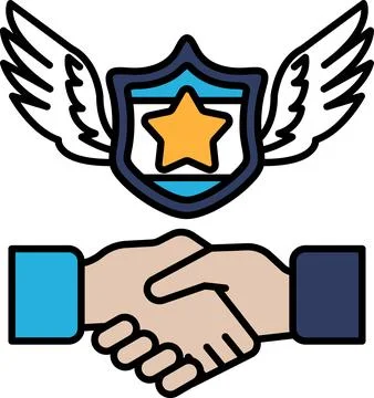 A hand shaking a shield with a star on it Stock Illustration