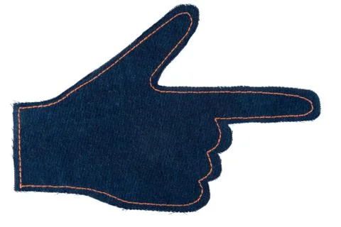 Hand in the shape a pointer made of denim jeans isolated on white background Stock Photos