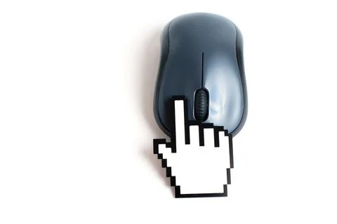 Hand Shaped Cursor Sign Clicks a Computer Mouse Stock Photos