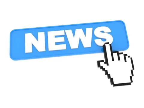 Hand-Shaped Mouse Cursor Press News Button. Stock Illustration