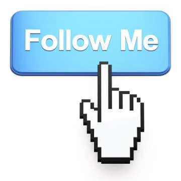Hand-shaped mouse cursor press Follow Me button Stock Illustration